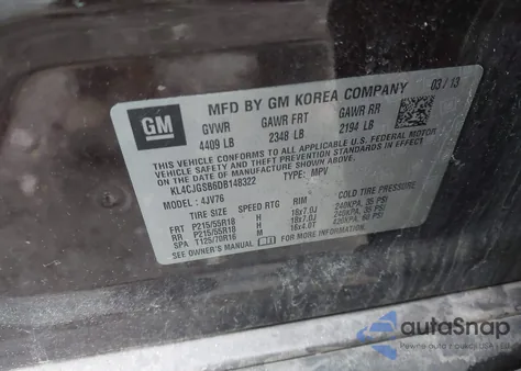 2013 Buick Encore Leather from USA, damaged, VIN KL4CJGSB6DB148322